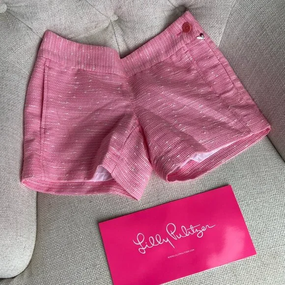 Lilly Pulitzer Sloane Shorts Sparkle Pink Swirly Boucle Tweed Size 00 Like New - Picture 5 of 15